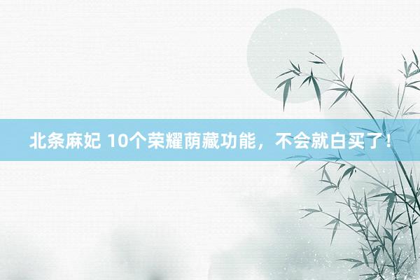 北条麻妃 10个荣耀荫藏功能，不会就白买了！