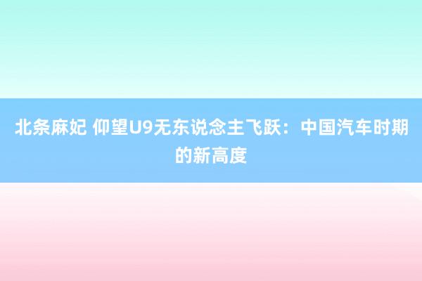 北条麻妃 仰望U9无东说念主飞跃：中国汽车时期的新高度