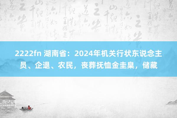 2222fn 湖南省：2024年机关行状东说念主员、企退、农民，丧葬抚恤金圭臬，储藏