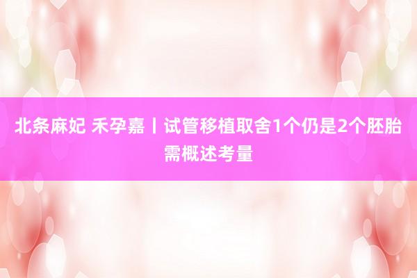 北条麻妃 禾孕嘉丨试管移植取舍1个仍是2个胚胎需概述考量