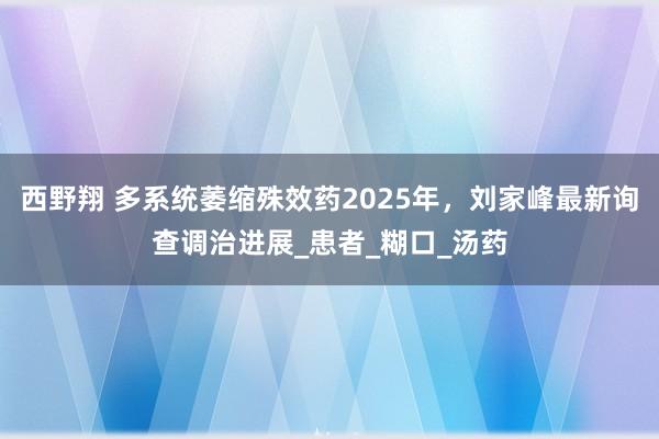西野翔 多系统萎缩殊效药2025年，刘家峰最新询查调治进展_患者_糊口_汤药