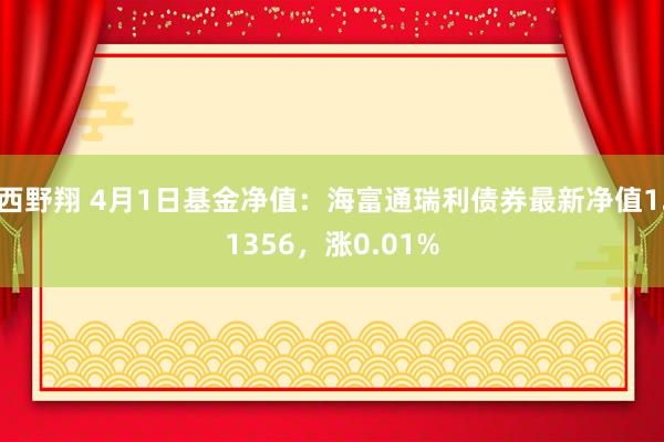 西野翔 4月1日基金净值：海富通瑞利债券最新净值1.1356，涨0.01%