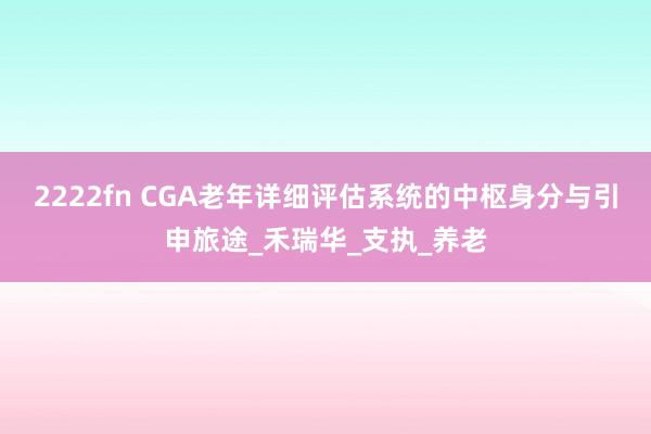 2222fn CGA老年详细评估系统的中枢身分与引申旅途_禾瑞华_支执_养老